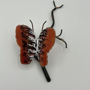 Vtg MCM Bovano Metal Copper Enamel Butterfly On Branch Sculpture Art Collectible